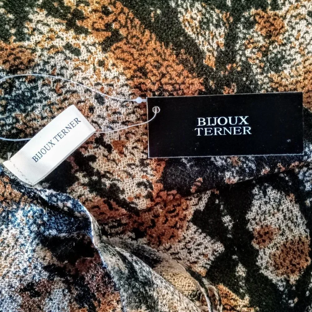 Bijoux Terner Fringe Snakeskin Print Pashmina Wrap NWT